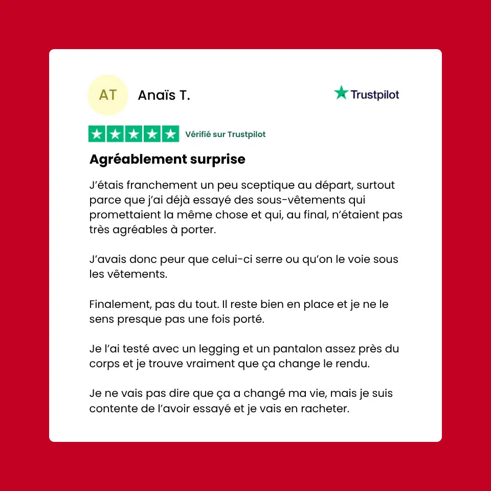 Avis d’une cliente sur le tanga anti-cameltoe Alynéa