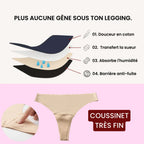 Schéma du coussinet anti-cameltoe intégré qui lisse le tissu du legging