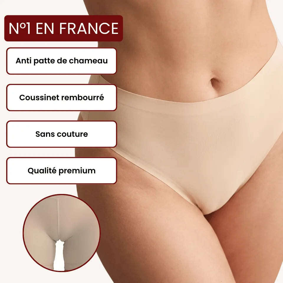 Culotte anti-cameltoe beige Alynéa, invisible sous legging, couverture totale