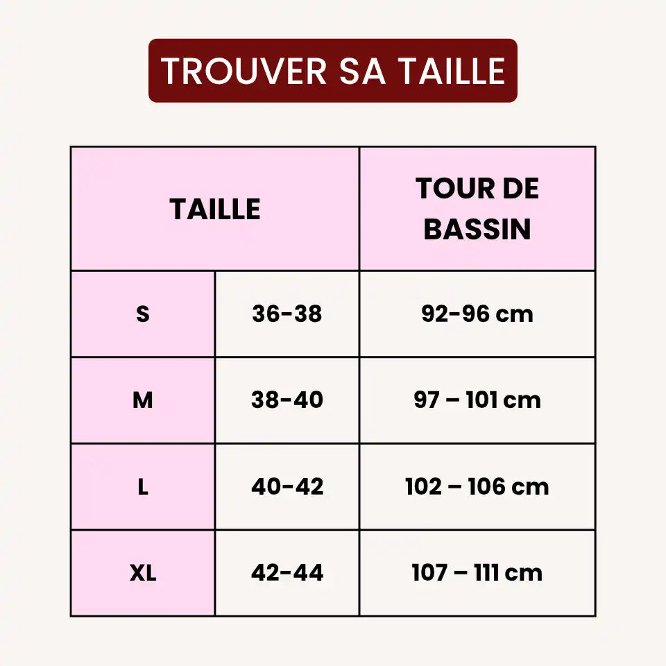 Guide des tailles du tanga anti-cameltoe Alynéa, du S au XL