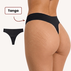 Tanga anti-cameltoe noir Alynéa porté de dos
