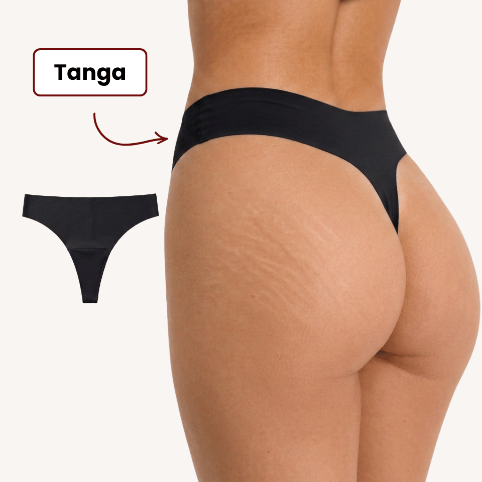 Tanga anti-cameltoe noir Alynéa porté de dos
