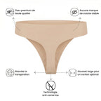 Tanga anti-cameltoe beige Alynéa à plat avec détails de conception